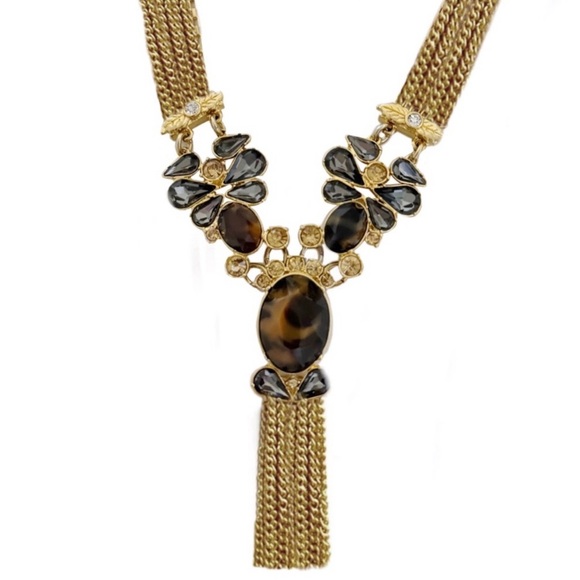 ANN TAYLOR • Tortoise Crystal Fringe Tassel Necklace - Picture 1 of 5